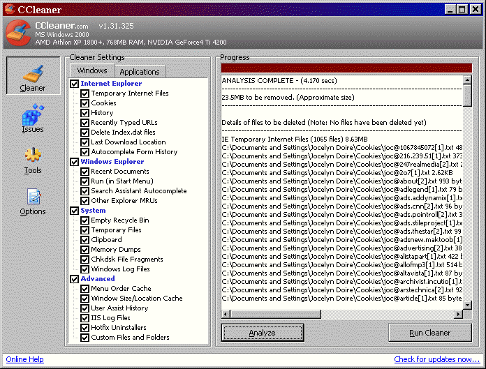 CCleaner Main Window